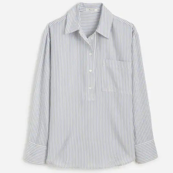 Madewell Drapey Long-Sleeve Popover Shirt in Stripe - Picture 6 of 6